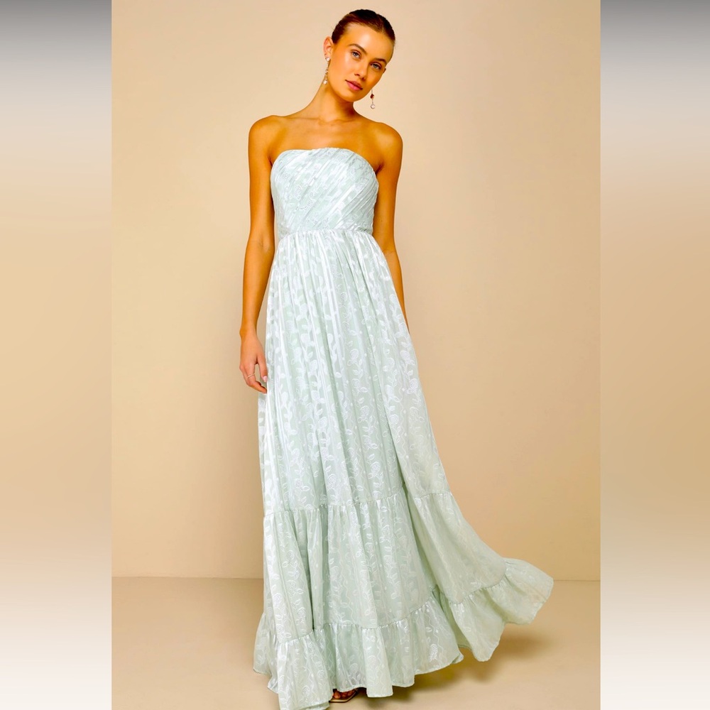 Adorably Elegant Sage Jacquard Floral Strapless Maxi Dress new 
Lulus